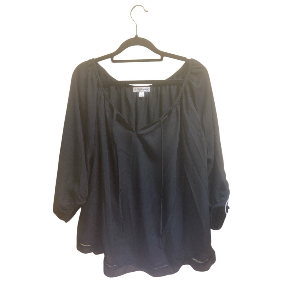 Roommates XL V Neck Black Blouse 3/4 Sleeves